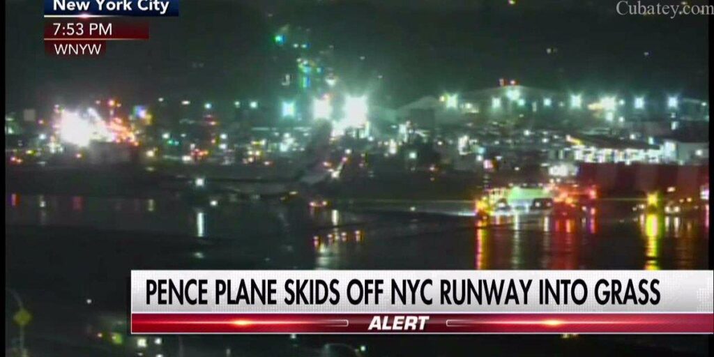 Avión que transportaba a Mike Pence patina fuera de la pista de LaGuardia